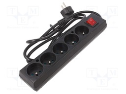 Extension lead; Sockets: 5; PVC; black; 3x1,5mm2; 1.5m; 16A