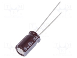 Capacitor: electrolytic; low impedance; THT; 10uF; 80VDC; ±20%