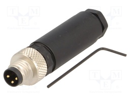 Connector: M8; male; PIN: 3; straight; for cable; plug; 4A; 40V; IP67