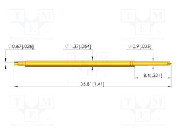 Test needle; Spring compression: 4.3mm; 6.35mm; 5A; steel; Ø: 0.9mm