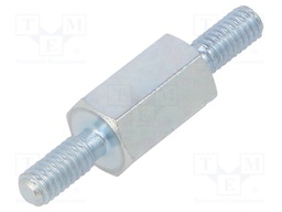 Screwed spacer sleeve; 8mm; Ext.thread: M2,5; hexagonal; steel