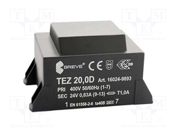 Transformer: encapsulated; 20VA; 400VAC; 24V; 833.3mA; IP00; 600g