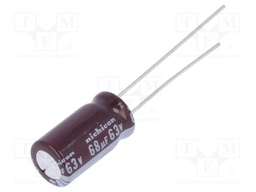 Capacitor: electrolytic; low impedance; THT; 68uF; 63VDC; Ø8x15mm