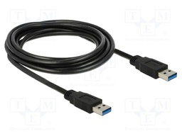 Cable; USB A plug,both sides; gold-plated; 3m; black; Cu; 5Gbps