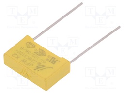 Capacitor: polypropylene; X2,suppression capacitor; 22nF; 15mm