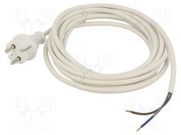 Cable; CEE 7/17 (C) plug,wires; PVC; 5m; white; 2x1,5mm2; 16A; 250V