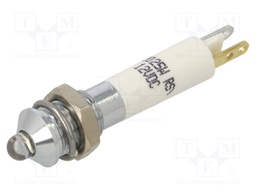 Indicator: LED; prominent; white; 12VDC; Ø6mm; 2x0,8mm connectors