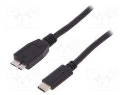Cable; USB 3.0; USB B micro plug,USB C plug; nickel plated; 1m