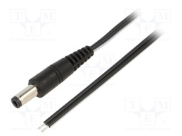 Cable; wires,DC 5,5/2,5 plug; straight; 0.5mm2; black; 0.5m