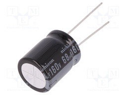 Capacitor: electrolytic; THT; 68uF; 160VDC; Ø16x20mm; Pitch: 7.5mm