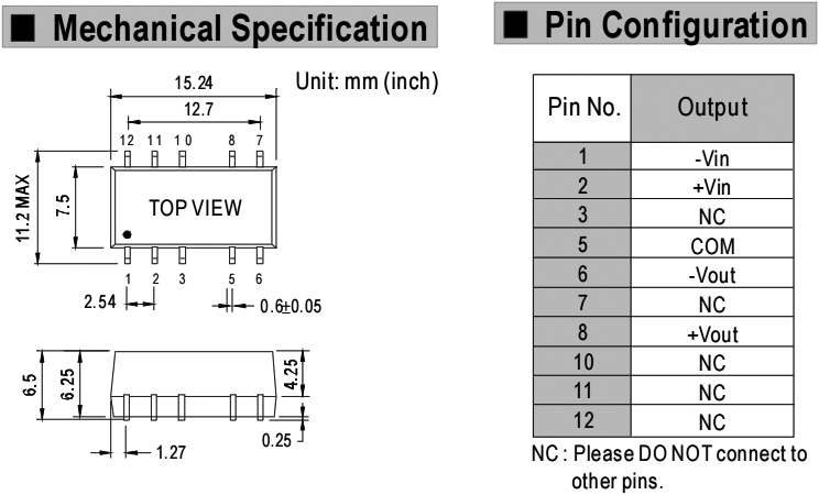 Converter: DC/DC; 1W; Uin:4.5÷5.5V; Uout:9VDC; Uout2:-9VDC; SMD