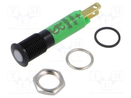 Indicator: LED; flat; green; 24÷28VDC; 24÷28VAC; Ø8mm; IP67; metal