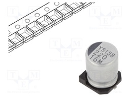 Capacitor: electrolytic; SMD; 220uF; 16VDC; Ø8x10mm; ±20%; 5000h
