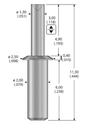 Test needle; Operational spring compression: 2mm; 1A; Ø: 1.3mm