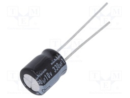 Capacitor: electrolytic; THT; 330uF; 10VDC; Ø8x9mm; Pitch: 3.5mm