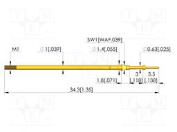 Test needle; Spring compression: 2.4mm; 3mm; 3A; CuBe; gold-plated