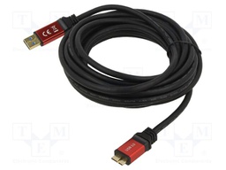 Cable; USB A plug,USB B micro plug; gold-plated; 5m; black; metal