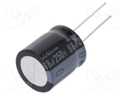 Capacitor: electrolytic; THT; 68uF; 250VDC; Ø18x20mm; Pitch: 7.5mm