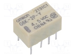 Relay: electromagnetic; DPDT; Ucoil: 4.5VDC; 0.3A/125VAC; 1A/30VDC