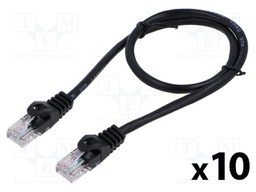 Patch cord; U/UTP; 6; stranded; CCA; PVC; black; 0.5m; 26AWG; Cores: 8