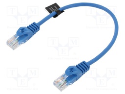 Patch cord; U/UTP; 5e; stranded; CCA; PVC; blue; 0.25m; 26AWG
