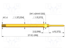 Test needle; Spring compression: 3.5mm; 4.4mm; 3A; CuBe; Ø: 0.61mm