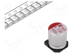 Polymer Aluminium Electrolytic Capacitor, 1500 µF, 4 V, Radial Can - SMD, A765 Series, 0.012 ohm