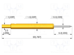 Test needle; Spring compression: 3.2mm; 4mm; 5A; CuBe; Ø: 0.5mm