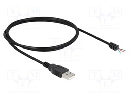 Cable; USB 2.0; wires,USB A plug; 1m; black; 28AWG; Øcable: 3mm