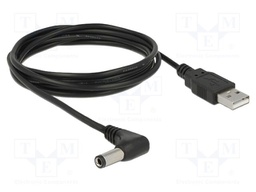 Cable; USB A plug,DC 5,5/2,5 plug; angled,straight; black; 1.5m