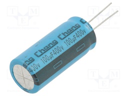 Capacitor: electrolytic; THT; 100uF; 400VDC; Ø18x40mm; Pitch: 7.5mm