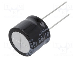 Capacitor: electrolytic; THT; 68uF; 160VDC; Ø18x15mm; Pitch: 7.5mm
