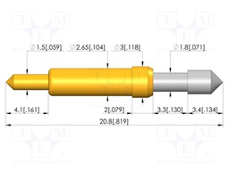 Test needle; Spring compression: 2.8mm; 3.3mm; 5A; CuBe; Ø: 2.3mm