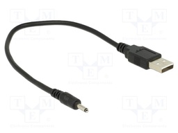 Cable; USB A plug,DC 3,0/1,1 plug; straight; black; 0.27m; black