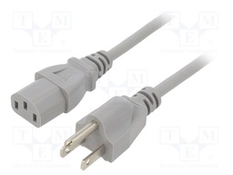 Cable; IEC C13 female,NEMA 5-15 (B) plug; PVC; 5m; grey; 3x18AWG