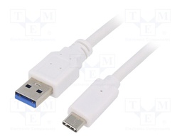 Cable; USB 3.0; USB A plug,USB C plug; gold-plated; 3m; white
