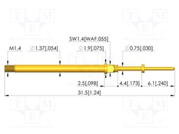 Test needle; Spring compression: 3.5mm; 4.4mm; 5A; CuBe; Ø: 0.6mm