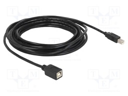 Cable; USB 2.0; USB B socket,USB B plug; 5m; black; 24AWG,28AWG