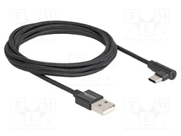 Cable; USB 2.0; USB A plug,USB C plug 90° left/right; 2m; black