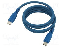 Cable; USB 2.0; USB C plug,both sides; 1m; blue; textile; 100W