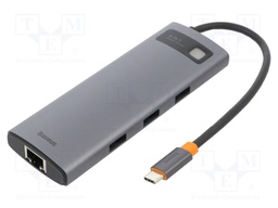 Hub USB; grey; Number of ports: 8; 0.18m; Enclos.mat: aluminium