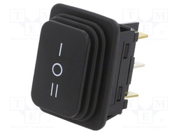 ROCKER; DP3T; Pos: 3; ON-OFF-ON; 14A/250VAC; black; none; 100mΩ