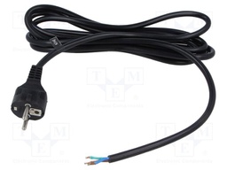 Cable; 3x1.5mm2; CEE 7/7 (E/F) plug,wires; PVC; 3m; black; 16A