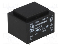 Transformer: encapsulated; 1.9VA; 230VAC; 6V; 316mA; Mounting: PCB