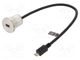 Cable; USB 2.0; USB B micro socket,USB B micro plug; 0.3m; black