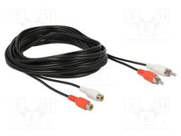 Cable; RCA socket x2,RCA plug x2; 5m; black; 28AWG