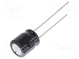 Capacitor: electrolytic; THT; 22uF; 100VDC; Ø8x9mm; Pitch: 3.5mm