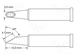 Soldering Tip, Hoof/Concave/60° Bevel, 3 x 12 mm, Soldering Station