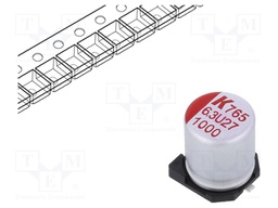Polymer Aluminium Electrolytic Capacitor, 1000 µF, 6.3 V, Radial Can - SMD, A765 Series, 0.012 ohm