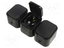 Connector: AC supply; socket; 2P+PE; 250VAC; 16A; black; wall mount